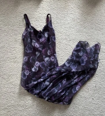 Vintage 80s ZUM ZUM Maxi Dress Asymmetrical Hem Train Purple Floral Y2k SIZE 7/8 - Image 1 of 4