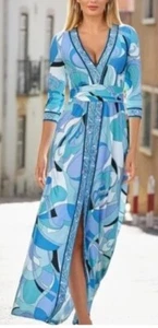 Maxi Vestido Boston Proper para Mujer Talla Mediana Fluido Playa Arte Costero Colorido Resort - Imagen 1 de 12