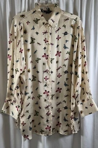 ZARA Butterfly Print Oversized Long Sleeves Shirt, Ivory Multi, Sz: M, 72-27 - Picture 1 of 15