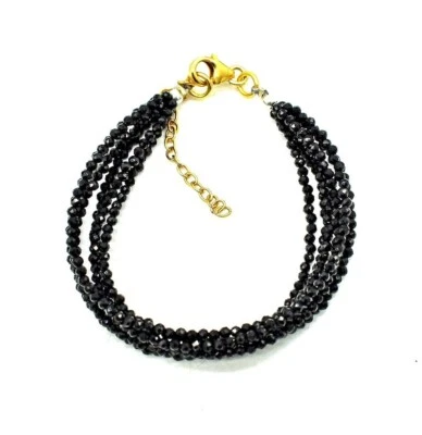 Pulsera ajustable A++ de 6 hebras redondas facetadas de ónix negro con cuentas de 6-9" para regalo Foto 1 de 4