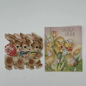 Vintage Happy Easter Set Of 2 Used Greeting Cards - Bunnies Chicks no envelope - Picture 1 of 16
