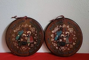 Vintage Set Of 2 Enesco Wood Kitchen Plaque Dutch Round Pitchfork Butter - Picture 1 of 10