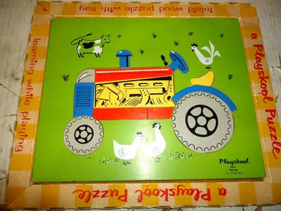 Rompecabezas de madera vintage Playskool para niños 330-4 TRACTOR 14 piezas completo-CON CAJA Foto 1 de 2