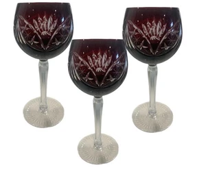 Set Of 3 NACHTMANN TRAUBE CUT-TO-CLEAR CRYSTAL HOCK WINE GLASS Ruby Red - Picture 1 of 6