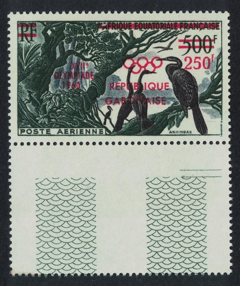 Gabón Pájaros Anhinga Verano Juegos Olímpicos Roma Moneda Margen 1960 MNH SG#165 Foto 1 de 1