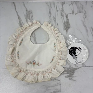 Sarah Louise England- Cotton Ruffled Rosebud Embroidered Baby Bib - Picture 1 of 14