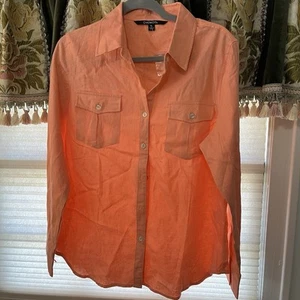 Camicetta Chadwick’s lino/rayon manica lunga con bottoni Petite Large arancione nuova senza etichette - Foto 1 di 10