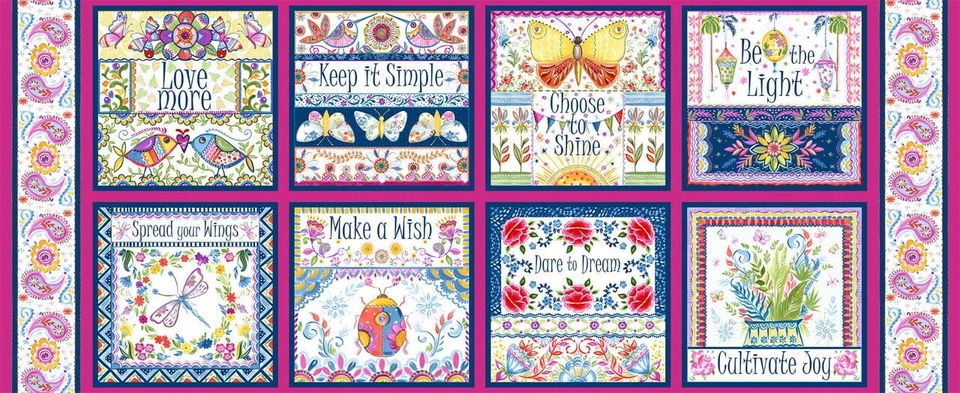 17" Fabric Panel | Blank Gypsy Dreams Pink & Blue Floral Block - Image 1 of 1