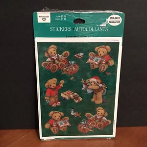 Vtg 90s Pack of Stickers Hallmark Teddy Bears Christmas Green Sheets NEW SEALED - Bild 1 von 10