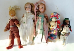 Lot 206 Group of Vintage European Costume Dolls Corn Husk Doll Indian doll - Picture 1 of 17