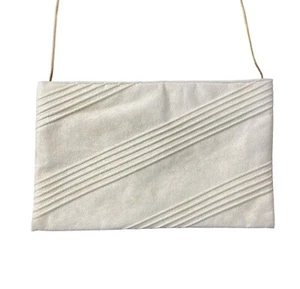Vintage 80s Ultrasuede Ivory Clutch, Gold Chain, Embossed Stripes, Chic Mod - Picture 1 of 5
