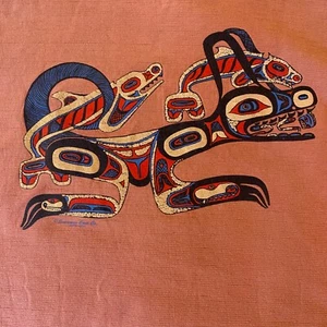 Vintage Haida Wasgo Sea Wolf / Orca Shirt XXL Crew Pacific Northwest Native American - Bild 1 von 14