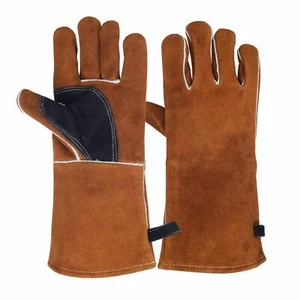 Leather Fireplace Gloves Heat Resistant For Migtig Weldingstickforgebbqgrill Woo - Picture 1 of 6