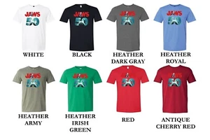 Jaws 50th Anniversary Shirt – Shark Movie Tee – Vintage Horror Film Mech Shirts - Picture 1 of 10