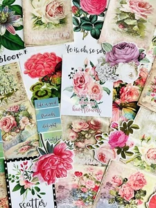 Spring Flower Junk Journal Papers Stickers, Quotes, Paper 30 Plus Items #74R - Picture 1 of 9