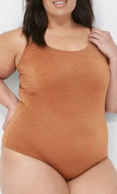 Lane Bryant Glam Glistening Gold Glitter Cheeky Bodysuit Plus Size 26/28, 4X - Image 1 of 4