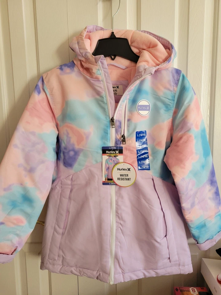 NWT Hurley Girl's WATER RESISTANT Puffer Jacket Sapphire Tie Dye Size XL - Image 1 of 4