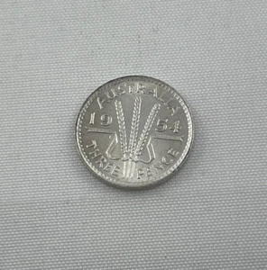 1954 Australia Key Date Threepence in Brilliant A/UNC Condition - Imagen 1 de 2
