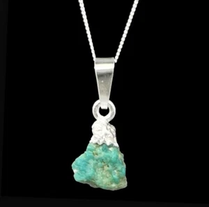Turquoise Pendant Sterling Silver Raw Real Stone 925 Stamp + 46cm Curb Chain New - Picture 1 of 7