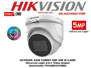 HIKVISION DS-2CE76H0T-ITMF OUTDOOR EXIR TURRET 5MP 30M IR 2.8MM TVI/AHD/CVI/CVBS - Picture 1 of 3