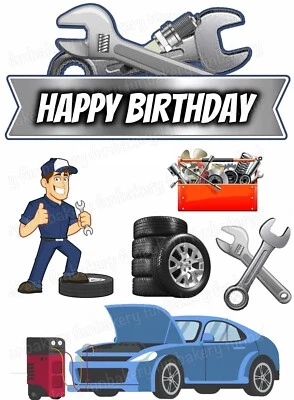 FUNBAKERY Car Auto Road Cake Topper Party Decoration Edible Birthday Celebration Stand up