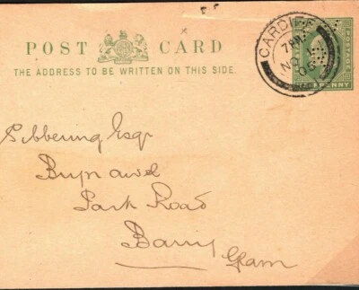 GB WALES KEVII Stationery Card *TV/R* PERFIN Taff Vale Railway 1905 PB192 - Image 1 of 4