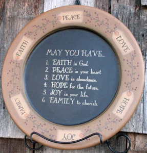 Primitive Wood Plate May You Have Faith Peace Love Barbara Lloyd 11 inch - Picture 1 of 2