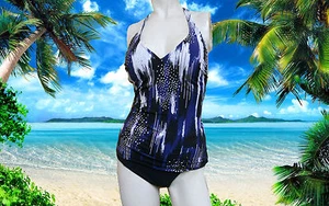 New GIDEON OBERSON by GOTTEX Blue and Silver HALTER BATHING SUIT Tankini SZ - 6 - Picture 1 of 7