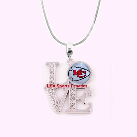 NFL Kansas City Chiefs 925 Sterling Silver Team Logo Love Necklace W/Rhinestones Cover