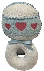 Eden Vintage Toy Plush Rattle Blue White Pink Heart - Picture 1 of 4