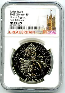 2022 GREAT BRITAIN 5PD NGC MS69 DPL QUEEN'S TUDOR BEASTS LION OF ENGLAND COIN - Picture 1 of 2