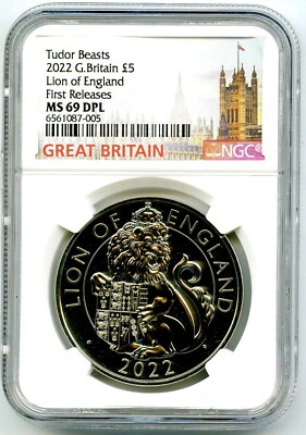 2022 GREAT BRITAIN 5PD NGC MS69 DPL QUEENS TUDOR BEASTS LION OF ENGLAND COIN FR - Image 1 of 2