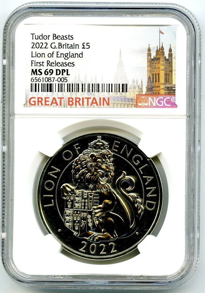 2022 GREAT BRITAIN 5PD NGC MS69 DPL QUEENS TUDOR BEASTS LION OF ENGLAND COIN FR - Image 1 of 2