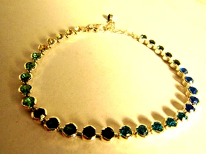 Vintage AVON NR Crystal Chain Bracelet 7.5 Inch Gold Tone Blues Green Rhinestone - Picture 1 of 2