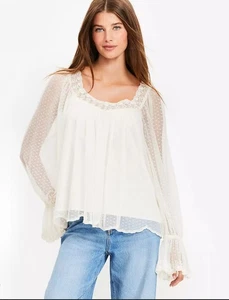 Loft gepunktetes Tüll Top Damen Gr. S flüsterweiß romantisch Cottagecore viktorianisch  - Bild 1 von 9