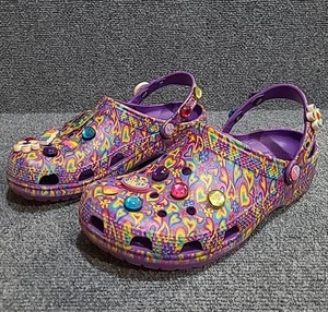 Lisa Frank Crocs Classic Clogs Womens 11 Mens 9 Neon Groovy Psychedelic Jibbitz - Picture 1 of 16