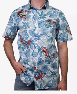 Marvel Avengers Retro Heroes Paradise Woven Button-Up Size L - Picture 1 of 9