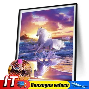 Trapano rotondo completo con strass per pittura diamante cavallo bianco per la d - Foto 1 di 11
