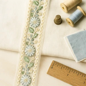 2 Colour Floral Embroidered Lace Trim | Scalloped Ribbon for Crafts & Sewing 1 m - Picture 1 of 2