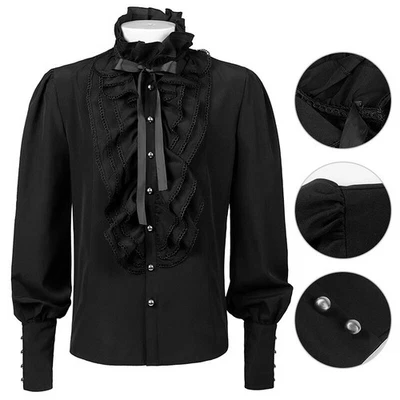 Hombres Retro Camisa Steampunk Top Renacimiento Victoriano Medieval Volantes Camisa Blusa Foto 1 de 4