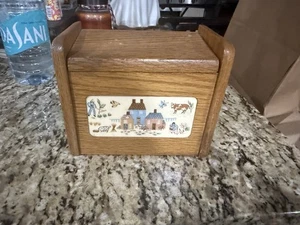 International Heartland Stoneware Wall Hanging Counter Top Oak Wooden Recipe Box - Picture 1 of 2