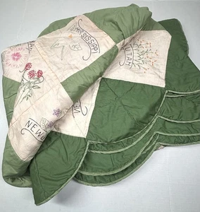 Edredón verde cosido a mano de colección 50 flores estatales 75"X 98" Queen reversible *Leer - Imagen 1 de 15