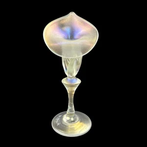 VTG Jack In The Pulpit White Iridescent Candlestick. Hand Blown Art Glass signed - Picture 1 of 16