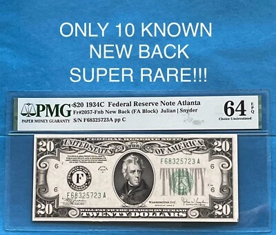 FR 2057-Fnb 1934C NEW BACK $20 PMG 64 EPQ UNC NOTE - ONLY 3 HIGHER - 10 KNOWN!!! - Image 1 of 4