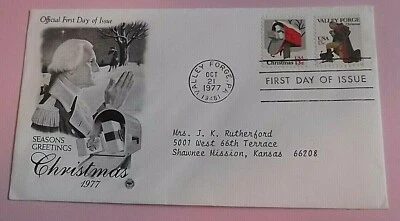 1977 CHRISTMAS*FDC 1729 & 1730 10/21/77*PCS Cachet+ MINT*Valley Forge Cancelled - Image 1 of 2