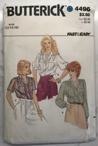 VTG Butterick Fast & Easy Pattern #4496 Misses Button Up Blouse Size 12 READ - Picture 1 of 4