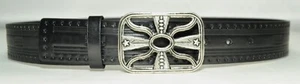 Peyote Bird Sante Fe Size 42 Black Leather Belt with Stars Removable Buckle EUC - Picture 1 of 12