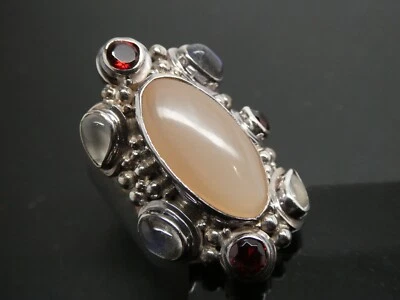 Anel Sajen Peach Moonstone labradorita granada prata esterlina 925 7,75 - Imagem 1 de 4