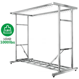 1000LBS Clothing Rack Rolling Garment Double Rod Heavy Duty Clothes Rack Hanging - Picture 1 of 13