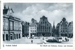 AK ROSTOCK Markt mit Rathaus, Sonne- Steintor, Straßenbahn  10/20er - Bild 1 von 1